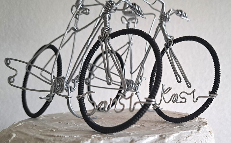 Bicycle Wedding Cake Toppers, Personalised Bride and Groom toppers.