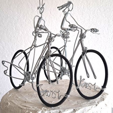 Bicycle Wedding Cake Toppers, Personalised Bride and Groom toppers.