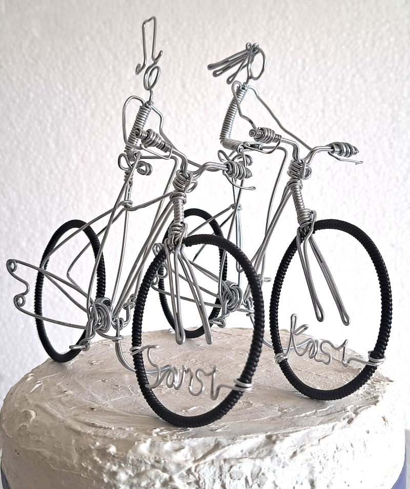 Bicycle Wedding Cake Toppers, Personalised Bride and Groom toppers.
