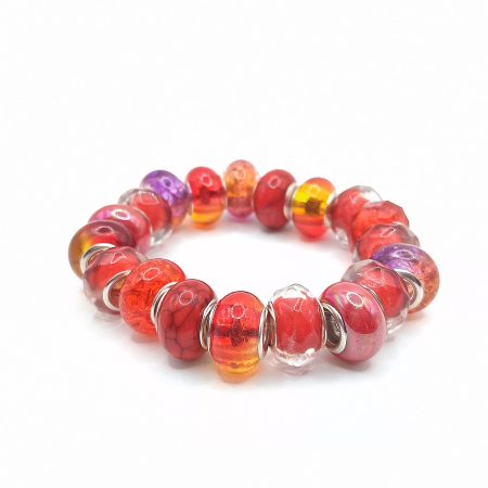 Stretchable Red Yellow Purple Tint Mix Rondelle Bead Bracelet
