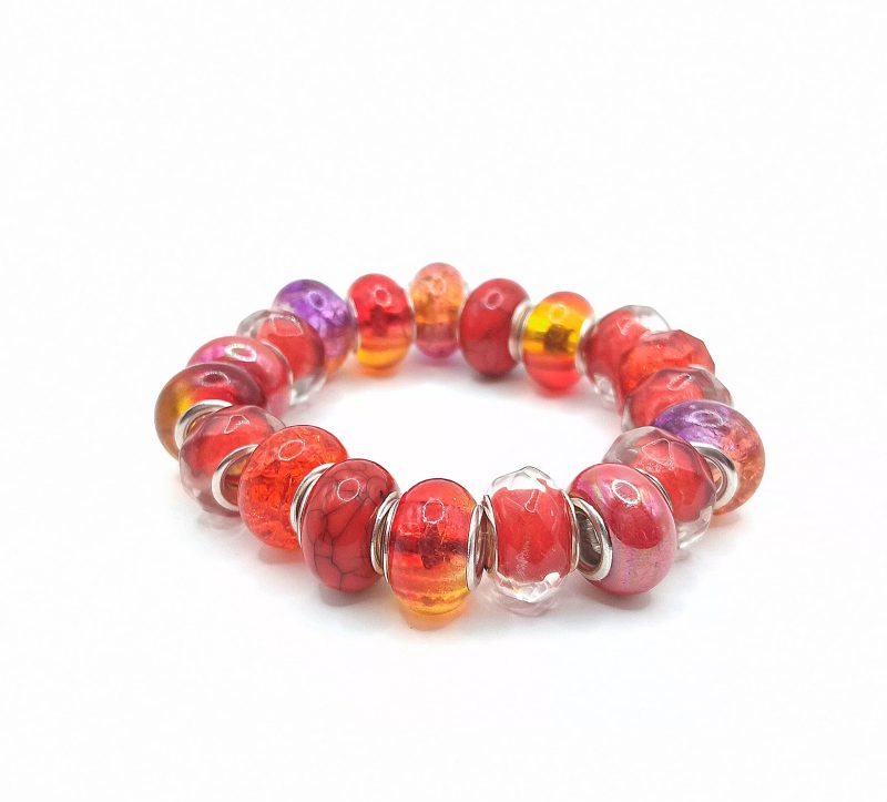 Stretchable Red Yellow Purple Tint Mix Rondelle Bead Bracelet