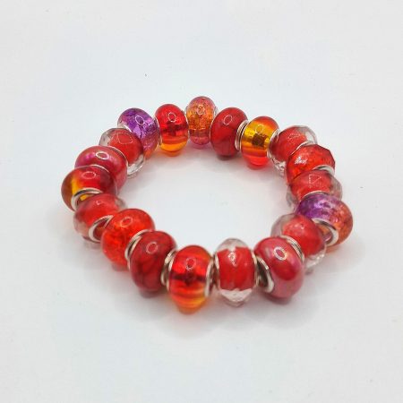 Stretchable Red Yellow Purple Tint Mix Rondelle Bead Bracelet