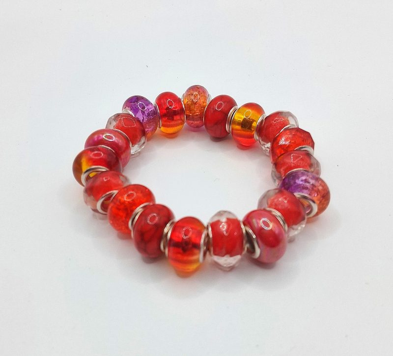 Stretchable Red Yellow Purple Tint Mix Rondelle Bead Bracelet