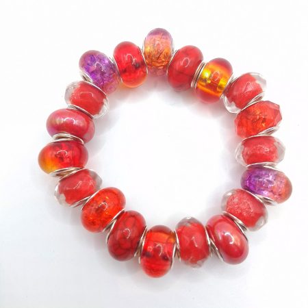 Stretchable Red Yellow Purple Tint Mix Rondelle Bead Bracelet