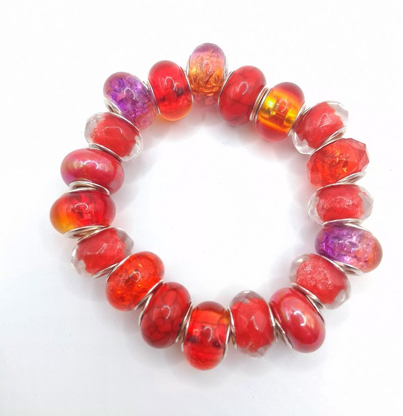 Stretchable Red Yellow Purple Tint Mix Rondelle Bead Bracelet