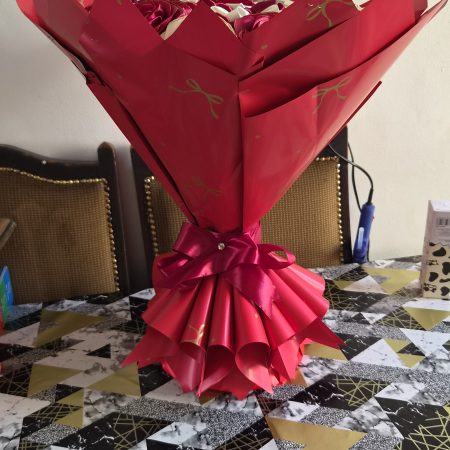 Handcrafted Satin Ribbon Rose Bouquet in Red and Cream with Butterfly Accent