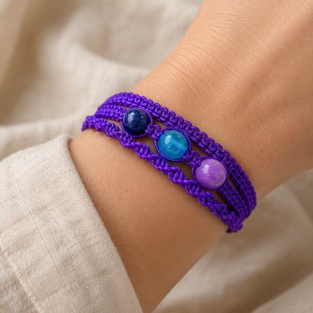 Calm Mind & Anxiety Support Adjustable Crystal Bracelet – Sodalite, Amazonite & Amethyst