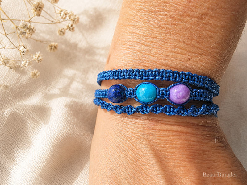 Calm Mind & Anxiety Support Adjustable Crystal Bracelet – Sodalite, Amazonite & Amethyst