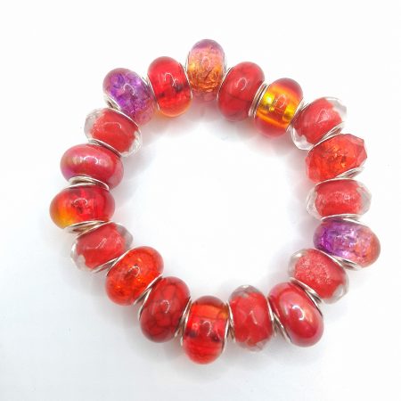 Stretchable Red Yellow Purple Tint Mix Rondelle Bead Bracelet