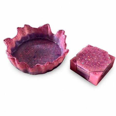 Pinky purple sparkle bowl and coaster set