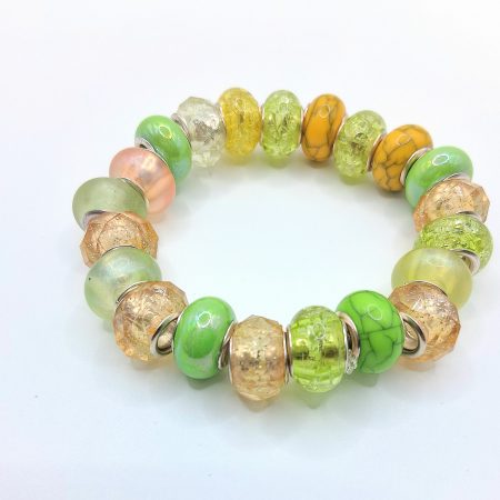 Stretchable Rondelle Bead Bracelet Yellow Orange Green Mix