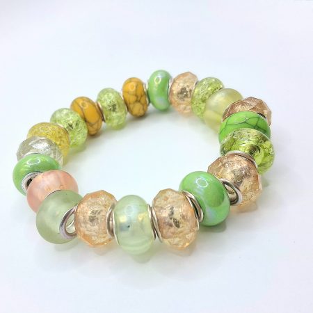 Stretchable Rondelle Bead Bracelet Yellow Orange Green Mix