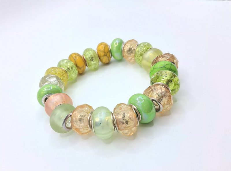 Stretchable Rondelle Bead Bracelet Yellow Orange Green Mix