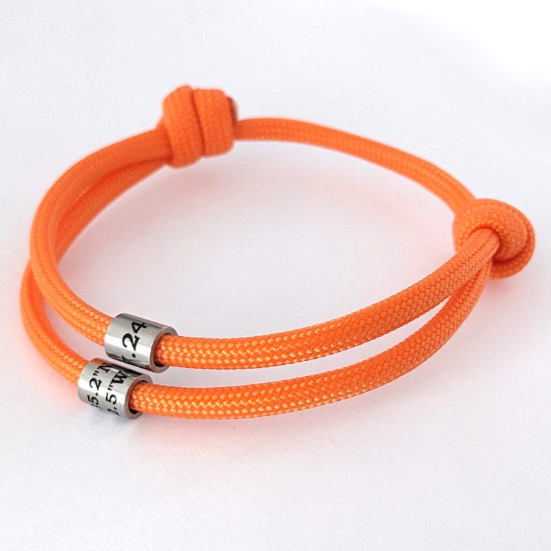 Cord Bracelet with Engraved Coordinates Name Date Symbols