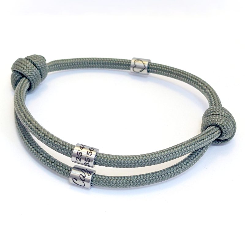 Cord Bracelet with Engraved Coordinates Name Date Symbols