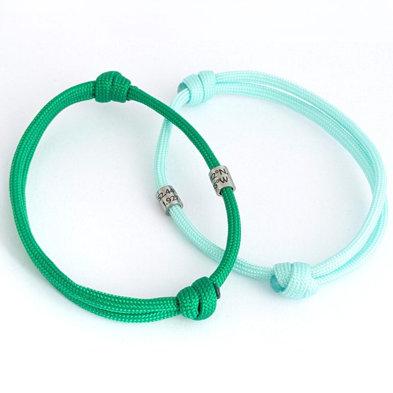 Cord Bracelet with Engraved Coordinates Name Date Symbols