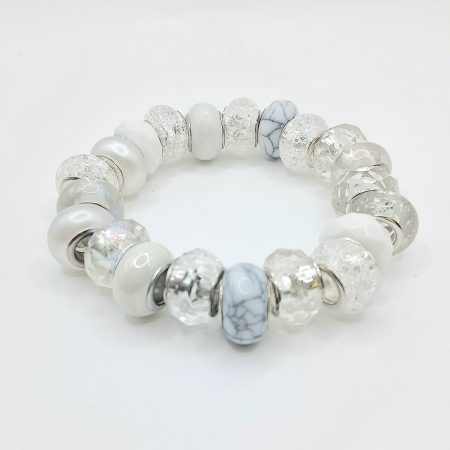 Pearl White Grey Crystal Clear Rondelle Bead Mix Bracelet