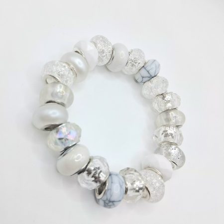 Pearl White Grey Crystal Clear Rondelle Bead Mix Bracelet