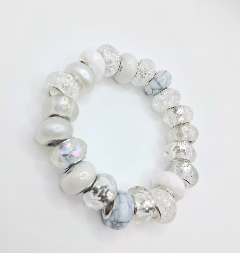 Pearl White Grey Crystal Clear Rondelle Bead Mix Bracelet