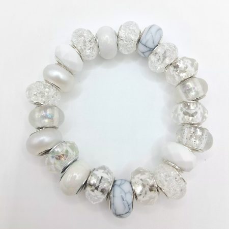 Pearl White Grey Crystal Clear Rondelle Bead Mix Bracelet