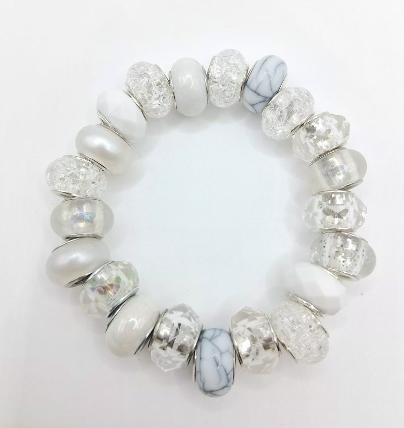 Pearl White Grey Crystal Clear Rondelle Bead Mix Bracelet