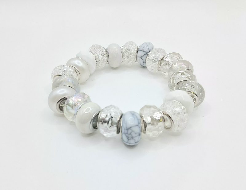 Pearl White Grey Crystal Clear Rondelle Bead Mix Bracelet