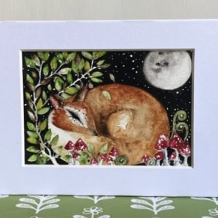 Midnight Rest Original Hand Painted Woodland Red Fox & Mushrooms Art