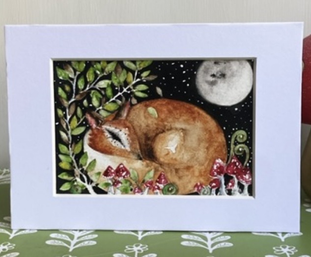 Midnight Rest Original Hand Painted Woodland Red Fox & Mushrooms Art