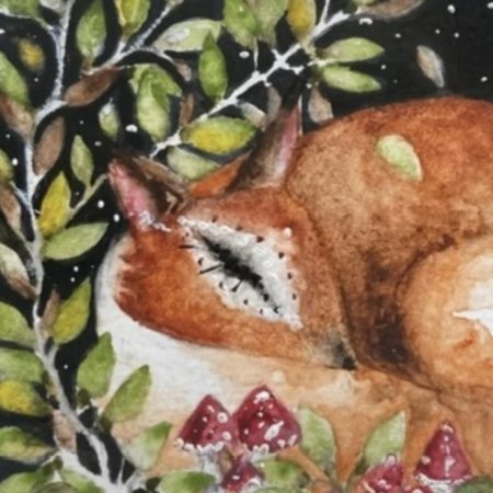 Midnight Rest Original Hand Painted Woodland Red Fox & Mushrooms Art