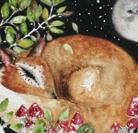 Midnight Rest Original Hand Painted Woodland Red Fox & Mushrooms Art