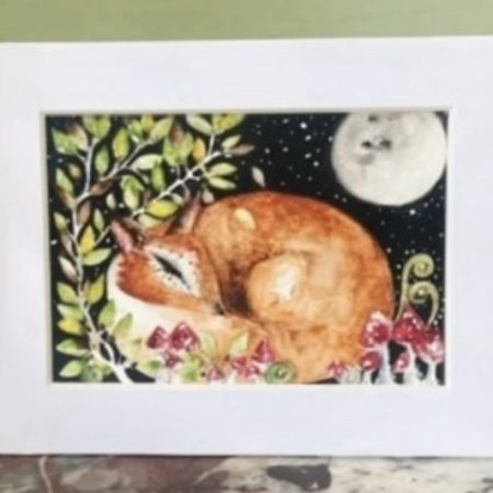 Midnight Rest Original Hand Painted Woodland Red Fox & Mushrooms Art