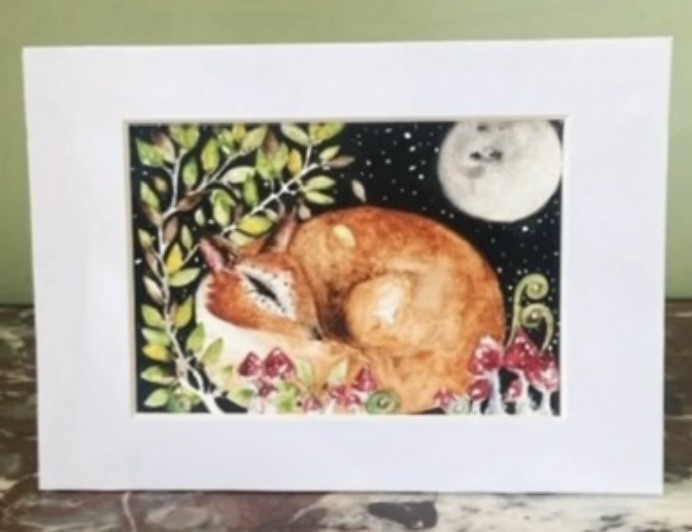 Midnight Rest Original Hand Painted Woodland Red Fox & Mushrooms Art