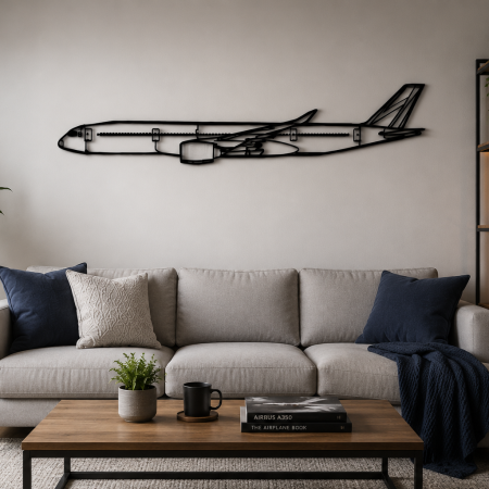 A350-900 3D Printed Aircraft Wall Art – Black Matte PLA, 29 x 10cm Aviation Silhouette