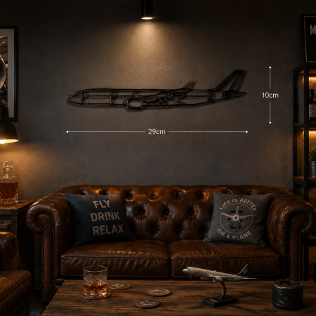 A350-900 3D Printed Aircraft Wall Art – Black Matte PLA, 29 x 10cm Aviation Silhouette