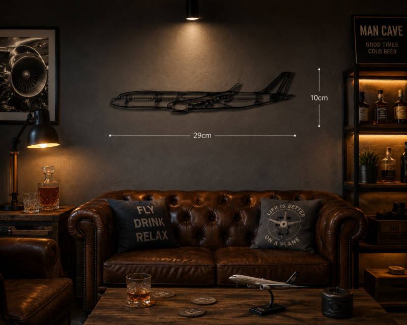 A350-900 3D Printed Aircraft Wall Art – Black Matte PLA, 29 x 10cm Aviation Silhouette