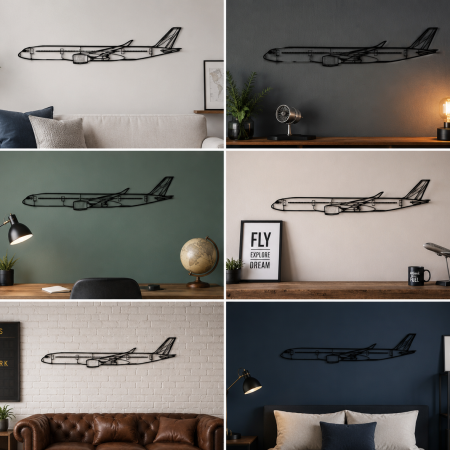 A350-900 3D Printed Aircraft Wall Art – Black Matte PLA, 29 x 10cm Aviation Silhouette