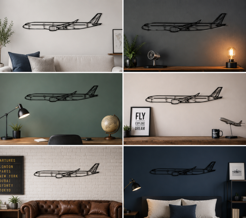 A350-900 3D Printed Aircraft Wall Art – Black Matte PLA, 29 x 10cm Aviation Silhouette