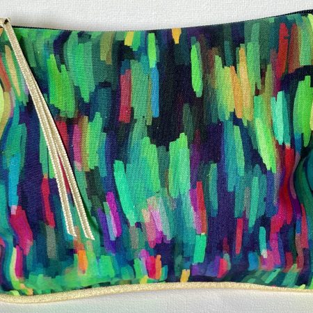 Small cosmetic bag, Handbag organiser pouch (Green brushstrokes)