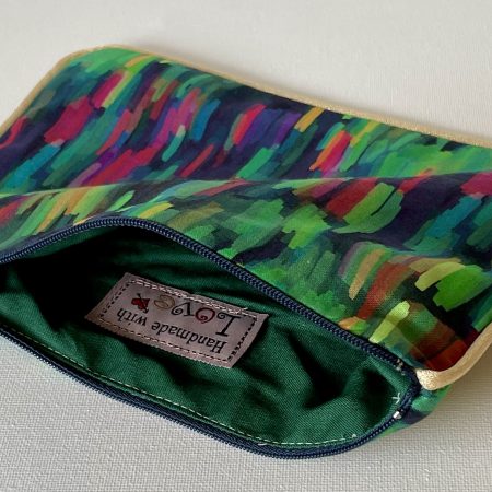 Small cosmetic bag, Handbag organiser pouch (Green brushstrokes)