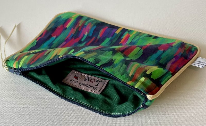 Small cosmetic bag, Handbag organiser pouch (Green brushstrokes)