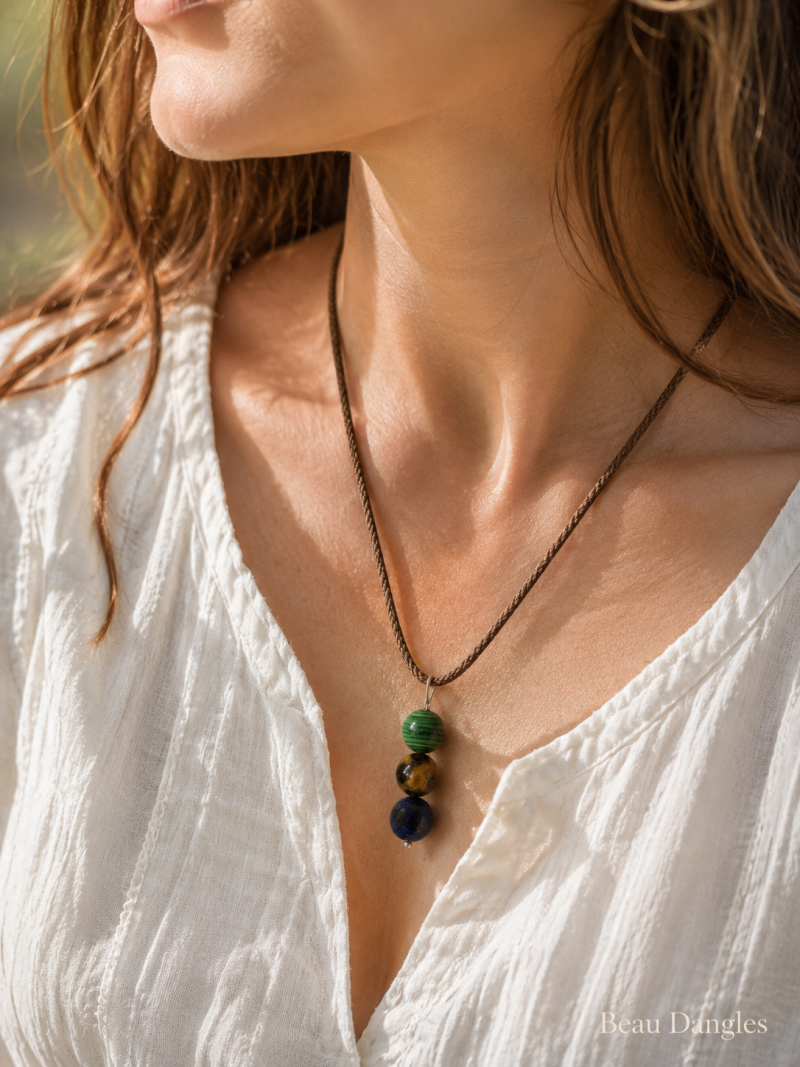 Growth & Transformation Crystal Pendant – Malachite, Tiger’s Eye & Lapis Lazuli