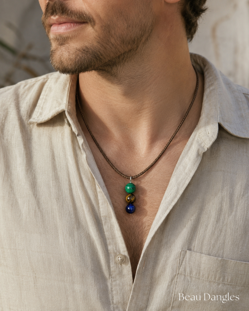 Growth & Transformation Crystal Pendant – Malachite, Tiger’s Eye & Lapis Lazuli