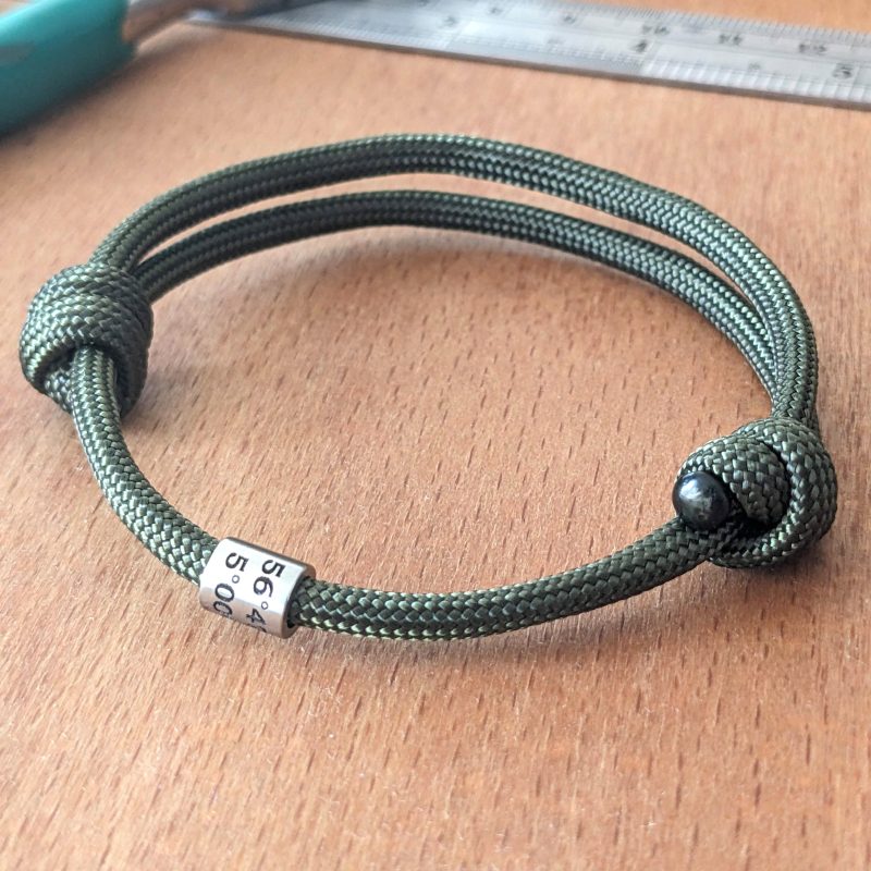 Cord Bracelet with Engraved Coordinates Name Date Symbols