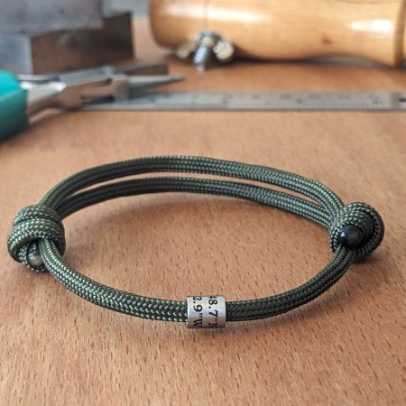 Cord Bracelet with Engraved Coordinates Name Date Symbols