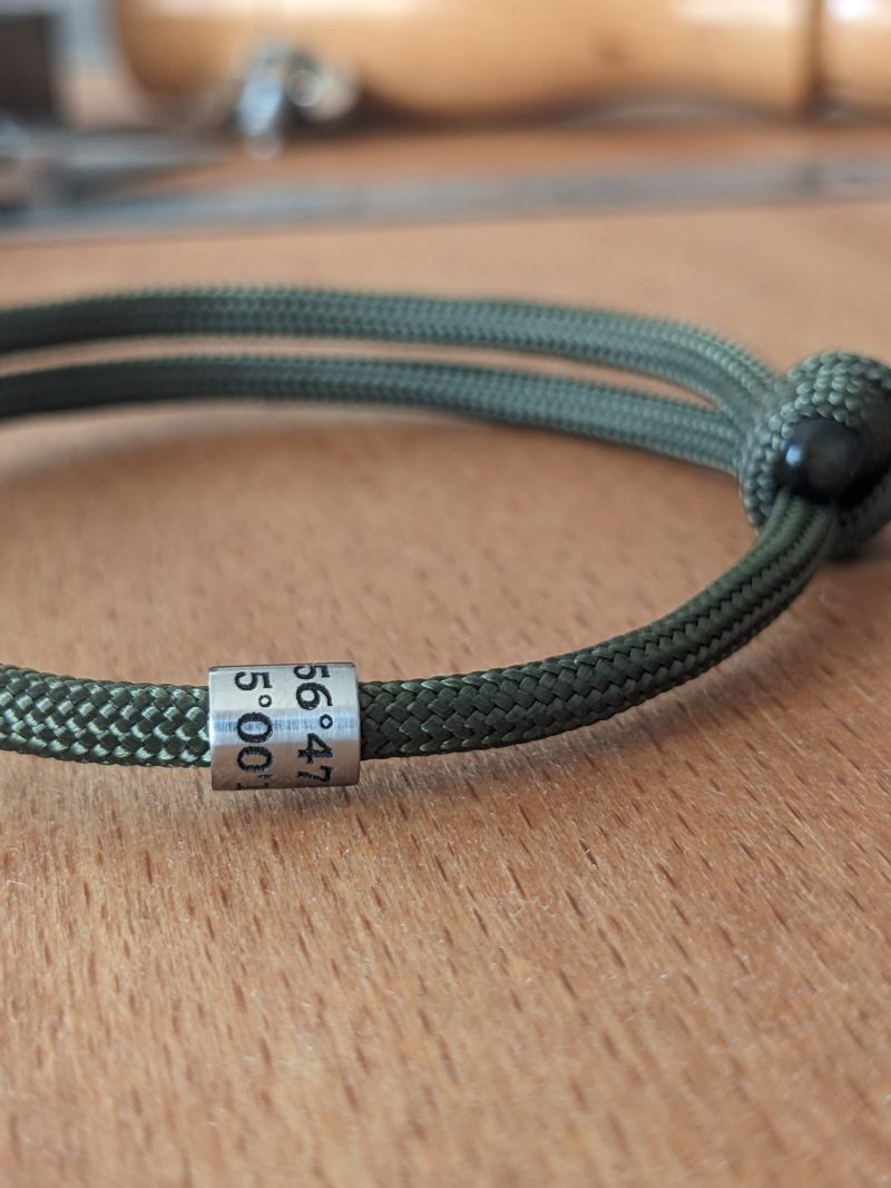 Cord Bracelet with Engraved Coordinates Name Date Symbols