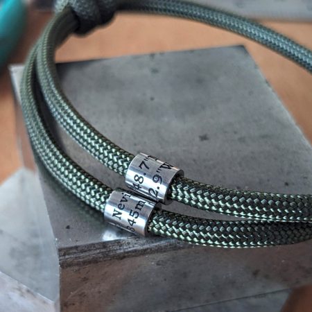 Cord Bracelet with Engraved Coordinates Name Date Symbols
