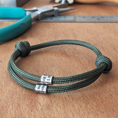 Cord Bracelet with Engraved Coordinates Name Date Symbols