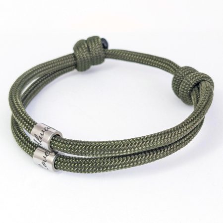 Cord Bracelet with Engraved Beads - Coordinates Name Date Symbols