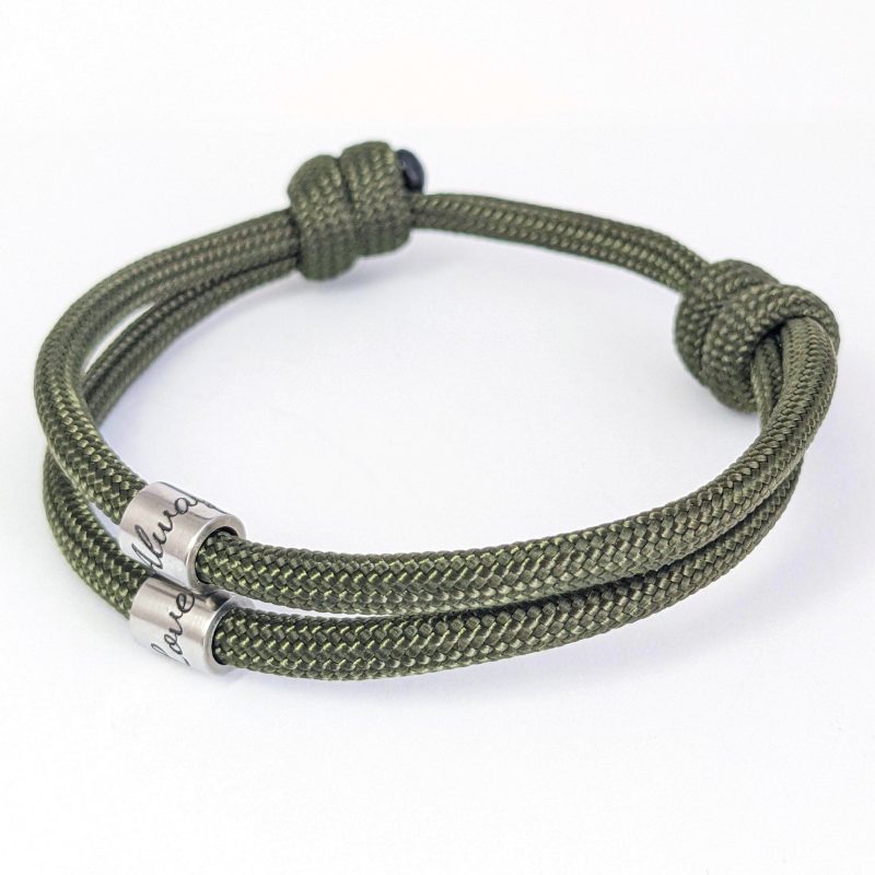 Cord Bracelet with Engraved Beads - Coordinates Name Date Symbols