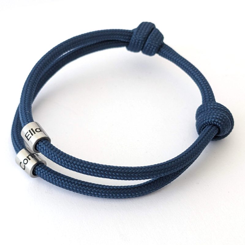 Cord Bracelet with Engraved Beads - Coordinates Name Date Symbols